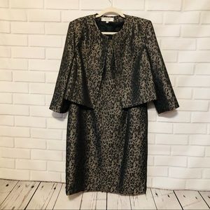 NWOT KASPER LEOPARD DRESS & JACKET Sz14P // Black/Gray // Career Church.  A1-40
